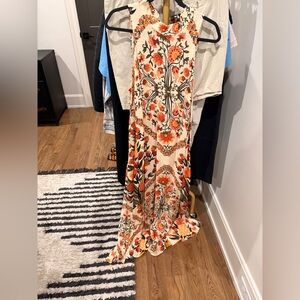 FARM RIO: Cream Maxi Dress with Orange Floral Print